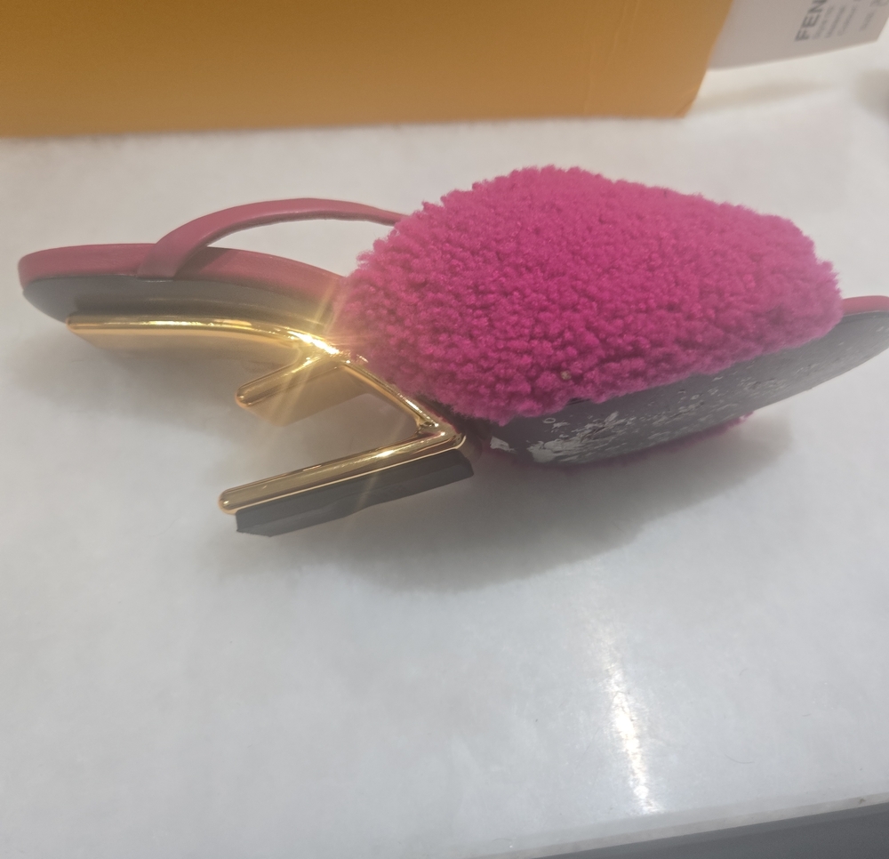 Fendi Hot Pink Shearling Slingback Heels - Picture 7 of 8